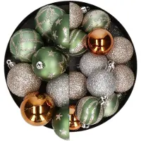 Atmosphera Kerstballen - 27x - champagne/oker/groen - 4 en 5 cm - Kerstbal