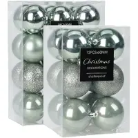 Merkloos Kerstballen - 28x st - 5 en 6 cm - mintgroen - kunststof - Kerstbal
