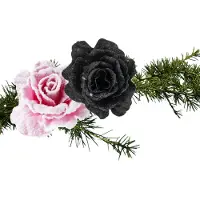 Cosy & Trendy Kerst bloemen op clip - 2x st - roze en zwart - 10 cm - Kersthangers