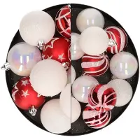 Atmosphera Kerstballen - 27x st - rood/wit - 4 en 5 cm - Kerstbal