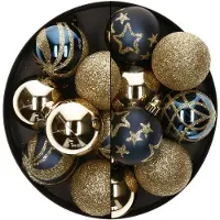 Atmosphera Kerstballen - 27x st - donkerblauw/goud - 4 en 5 cm - Kerstbal