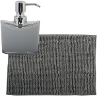 MSV badkamer droogloop mat/tapijtje - 40 x 60 cm - en zelfde kleur zeeppompje 260 ml - grijs - Badmatjes