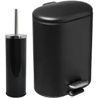 Spirella MSV Badkamer accessoires set - zwart - metaal - pedaalemmer 6L en toiletborstel in houder - Toiletborstels