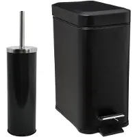 Spirella MSV Badkamer accessoires set - zwart - metaal - pedaalemmer 5L en toiletborstel in houder - Toiletborstels