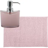 MSV badkamer droogloop mat/tapijtje - 50 x 80 cm - en zelfde kleur zeeppompje 260 ml - lichtroze - Badmatjes