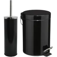 Spirella MSV Badkamer accessoires set - zwart - metaal - pedaalemmer 3L en toiletborstel in houder - Toiletborstels