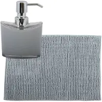 MSV badkamer droogloop mat/tapijtje - 40 x 60 cm - en zelfde kleur zeeppompje 260 ml - lichtgrijs - Badmatjes