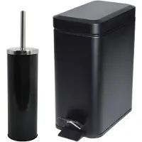 Spirella MSV Badkamer accessoires set - zwart - metaal - pedaalemmer 5L en toiletborstel in houder - Toiletborstels