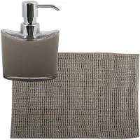 MSV badkamer droogloop mat/tapijtje - 50 x 80 cm - en zelfde kleur zeeppompje 260 ml - beige - Badmatjes