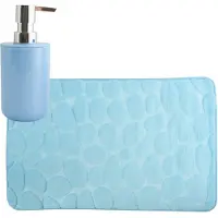 MSV badkamer droogloop mat/tapijt Kiezel - 50 x 80 cm - zelfde kleur zeeppompje - lichtblauw - Badmatjes