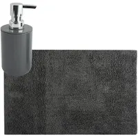 MSV badkamer droogloop mat/tapijt - 40 x 60 cm - met zelfde kleur zeeppompje 260 ml - donkergrijs - Badmatjes