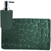 MSV badkamer droogloop mat/tapijt Kiezel - 50 x 80 cm - zelfde kleur zeeppompje - donkergroen - Badmatjes