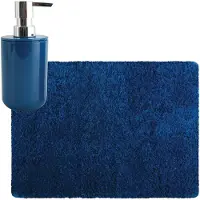 MSV badkamer droogloop tapijt - Langharig - 50 x 70 cm - incl zeeppompje zelfde kleur - donkerblauw - Badmatjes