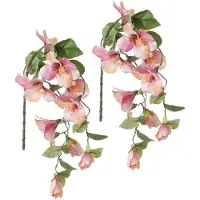 Louis Maes kunstbloemen - 2x - Hibiscus - roze - hangende tak van 165 cm - Hawaii/Zomer thema - Kunstbloemen
