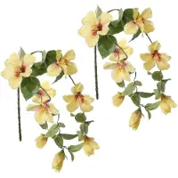 Louis Maes kunstbloemen - 2x - Hibiscus - geel - hangende tak van 165 cm - Hawaii/zomer thema - Kunstbloemen