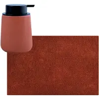 MSV badkamer droogloop mat/tapijt - 40 x 60 cm - met zelfde kleur zeeppompje 300 ml - terracotta - Badmatjes
