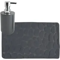 MSV badkamer droogloop mat/tapijt Kiezel - 50 x 80 cm - zelfde kleur zeeppompje - donkergrijs - Badmatjes