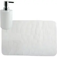 MSV badkamer droogloop mat/tapijt Kiezel - 50 x 80 cm - zelfde kleur zeeppompje - ivoor wit - Badmatjes