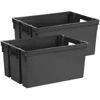 Eda Opbergbox/Opbergkrat 50 L - 2x - zwart - kunststof - 56 x 41 x 29 - stapelbaar/nestbaar - Opbergbox