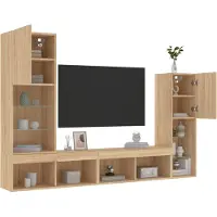 vidaXL 4-delige wandmeubelset met LED-verlichting, Sonoma-eikenhout fineer