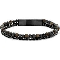 Frank 1967 7FB-0739 Heren Armband - Stalen schakelarmband - 3,8mm - Kralenarmband - 4,8mm - Verstelbaar Slot - Mannen Armband - 21cm - 8mm Breed - Lava - Agaat - Tijgeroog - Zwart - Bruin