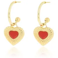 Oozoo Gold coloured earrings with red heart charm