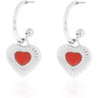 Oozoo Silver coloured earrings with red heart charm