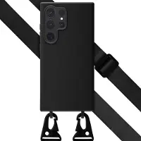 Selencia Siliconen hoesje met afneembaar koord voor de Samsung Galaxy S24 Ultra - Zwart