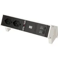 Bachmann DESK2, 2x C-aansluiting, 1x USB A/C, 22W, 0,2 meter, GST18, RAL9010, Zwitserland