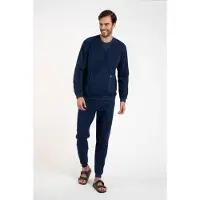 Italian Fashion Katoenen trainingspak voor heren - Huispak voor heren - Winter heren pyjama - Fox - marineblauw S