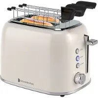 Kitchenbrothers Broodrooster met Tostiklemmen - Toaster - 6 Warmteniveaus - Brede Sleuven - Broodrooster - 870W - Beige