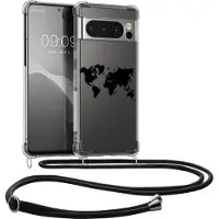 Kwmobile telefoonhoesje geschikt voor Google Pixel 8 Pro - Hoesje met telefoonkoord - Back cover voor smartphone - Case in zwart / transparant