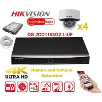 Hikvision IP-camerakit 4x Dome Camera Smart Hybrid Light-serie 8MP NVR 4xChannel POE-2TB harde schijf