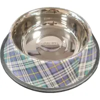Nobleza RVS Voerbak - Maat L - Inhoud 750ml - Voer- & Drinkbakken - Antislip - Schotse ruit - Paars groen
