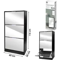 Urban Living "PRATIK" SCHOENENREK 3 LADES ZWART MET SPIEGELDEUR 60X24X116CM
