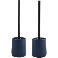 Spirella MSV Toiletborstel in houder/wc - 2x - borstel Malmo - keramiek/rvs - donkerblauw/zwart - 39 x 10 cm - Toiletborstels