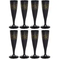 Excellent houseware EH Prosecco/champagneglazen - 48x - zwart/goud - kunststof - 130 ml - herbruikbaar - Champagneglazen