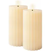 Lumineo LED kaars/stompkaars - 2x st- creme wit ribbel- D7,5 x H17 cm - LED kaarsen