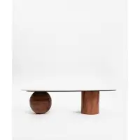Sissy-Boy Houten Koffietafel Met Marmer Blad En Asymmetrisch Onderstel