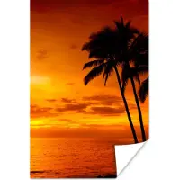 PosterMonkey Poster Palmboom - Zonsondergang - Tropisch - Oranje - Zee - 20x30 cm