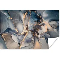PosterMonkey Poster Marmer - Grijs - Blauw - Luxe - Goud - 60x40 cm