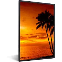 PosterMonkey Fotolijst incl. Poster - Palmboom - Zonsondergang - Tropisch - Oranje - Zee - 40x60 cm - Posterlijst