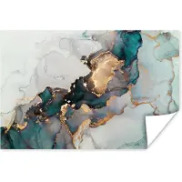 PosterMonkey Poster Blauw - Marmer - Goud - 120x80 cm
