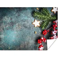 PosterMonkey Poster Kerst - Rustiek - Takken - Steranijs - Bes - Rood - 80x60 cm - Kerstmis Decoratie - Kerstversiering - Kerstdecoratie Woonkamer - Kerstversiering - Kerstdecoratie voor binnen - Kerstmis