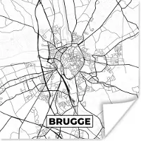 PosterMonkey Poster Zwart Wit – België – Plattegrond – Stadskaart – Kaart – Brugge - 75x75 cm