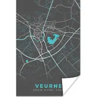 PosterMonkey Poster België – Veurne – Stadskaart – Kaart – Blauw – Plattegrond - 60x90 cm
