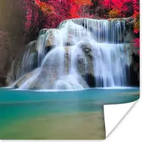 PosterMonkey Poster Waterval - Bomen - Rood - Landschap - Natuur - 100x100 cm XXL