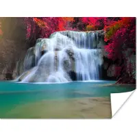 PosterMonkey Poster Waterval - Bomen - Rood - Landschap - Natuur - 80x60 cm