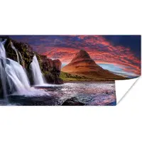 PosterMonkey Poster Waterval - Berg - Wolken - Roze - Landschap - 40x20 cm