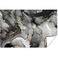 PosterMonkey Poster Marmer - Zwart - Goud - Grijs - 180x120 cm XXL